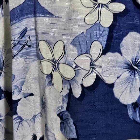 Bermuda Bay Blue and White Hawaiian Floral Tropical 100% Silk Mens Shirt Sz XXL - Picture 5 of 10